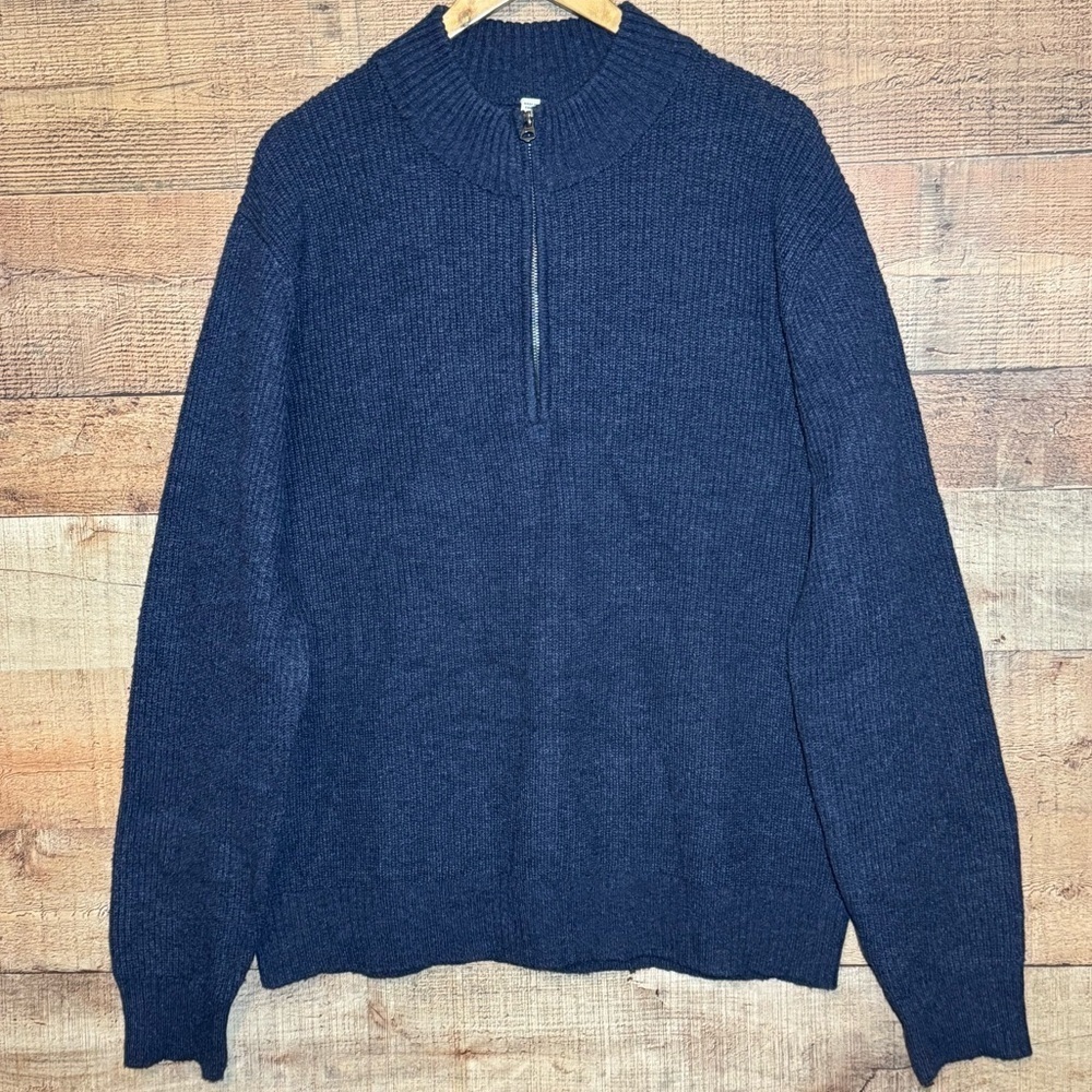 Schott Bros Wool Blend 1/4 Zip Sweater Ribbed Knit size XL Navy